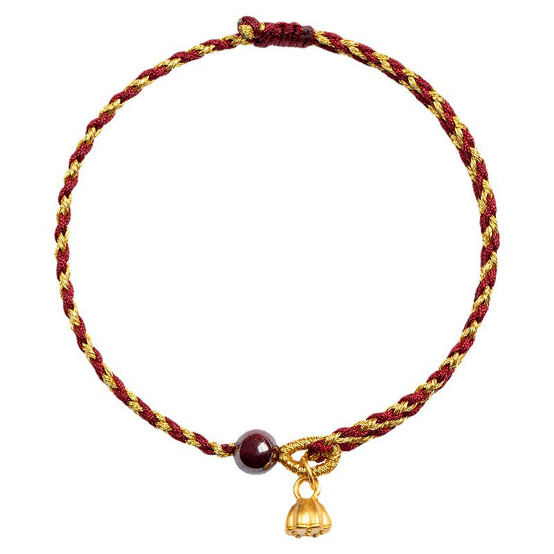 Bracelet corde or rouge avec breloque Lotus Peace 14-16 cm