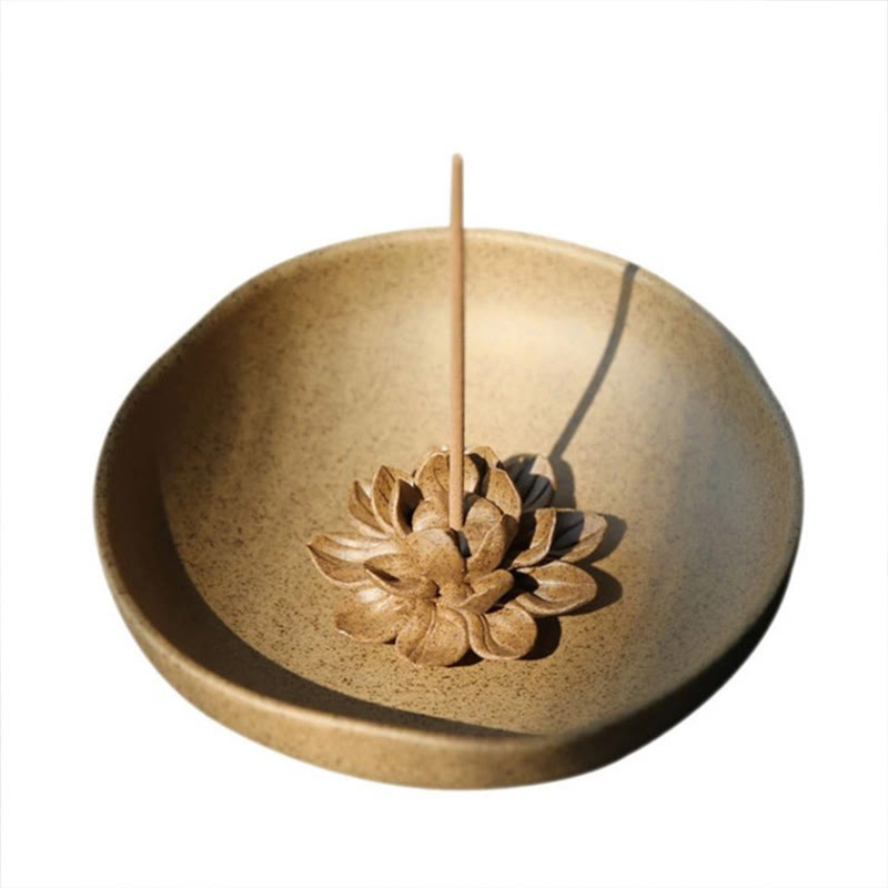 Brûle-encens en céramique sur piédestal Lotus pour la méditation 12 cm