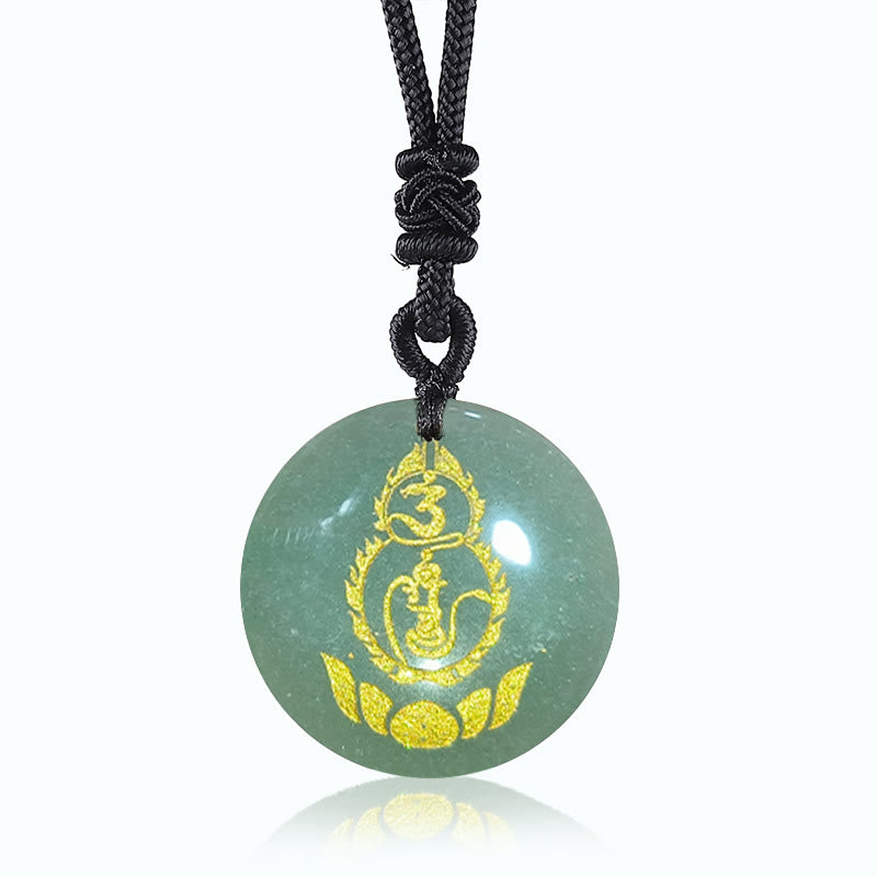 Pendentif Lotus avec Mantra Vajra en Obsidienne Noire pour la Protection