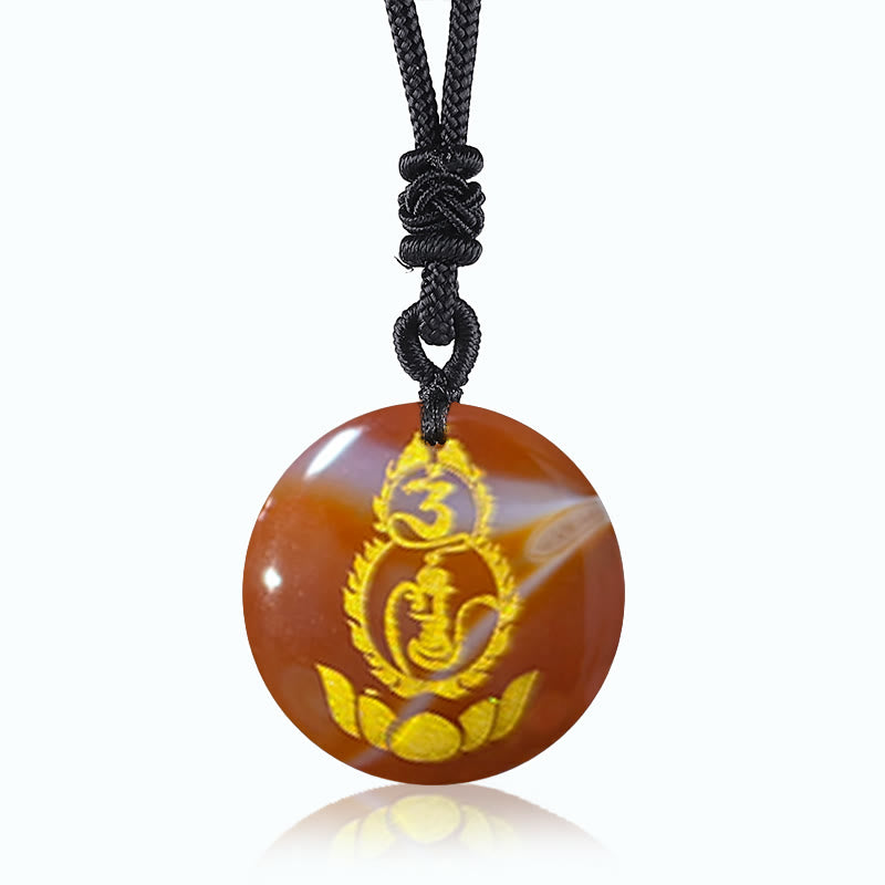 Pendentif Lotus avec Mantra Vajra en Obsidienne Noire pour la Protection
