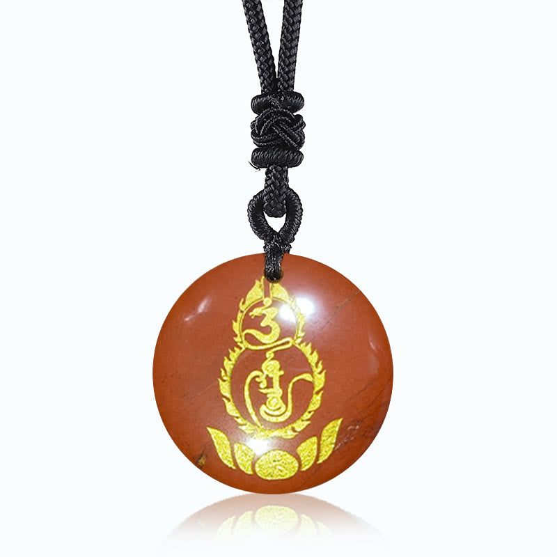 Pendentif Lotus avec Mantra Vajra en Obsidienne Noire pour la Protection