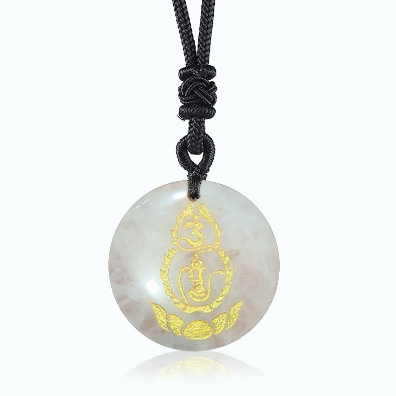 Pendentif Lotus avec Mantra Vajra en Obsidienne Noire pour la Protection