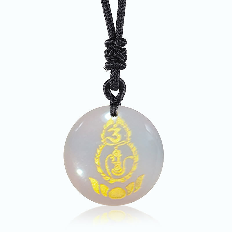 Pendentif Lotus avec Mantra Vajra en Obsidienne Noire pour la Protection