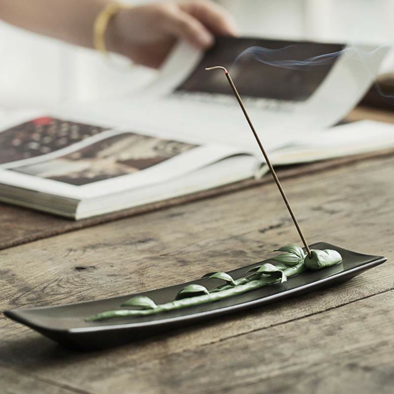 Brûleur d'encens en céramique Lotus Pivoine pour la méditation et le yoga