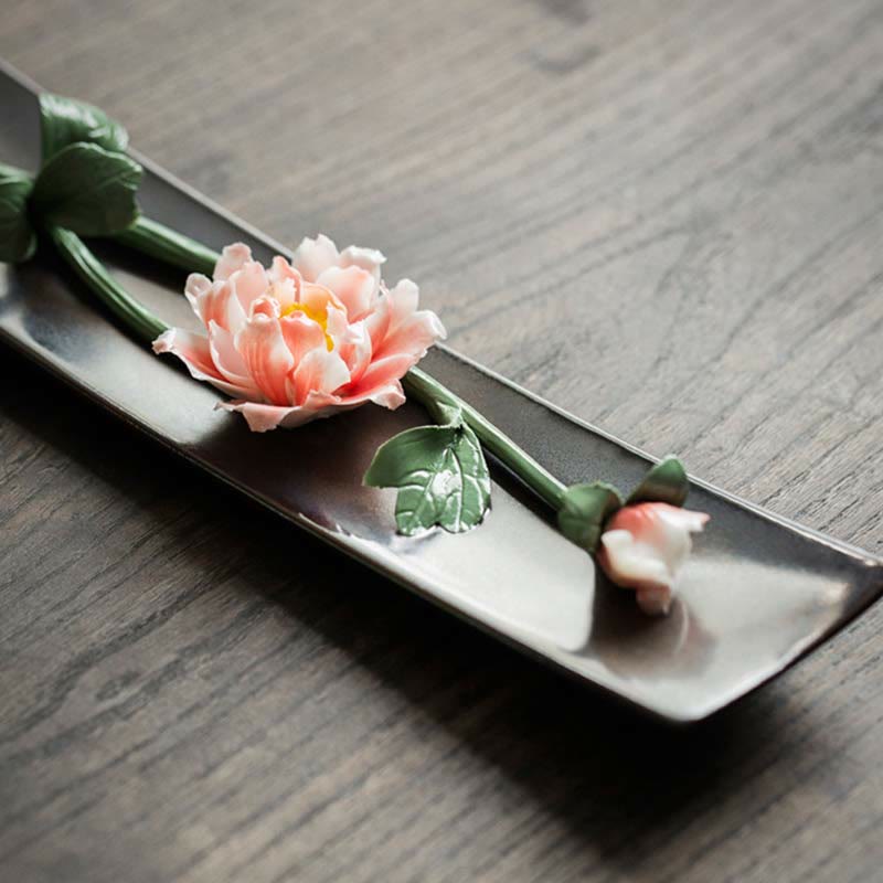 Brûleur d'encens en céramique Lotus Pivoine pour la méditation et le yoga