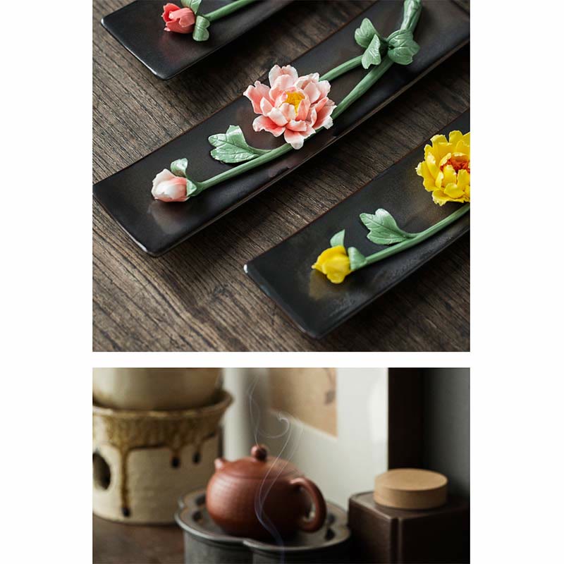 Brûleur d'encens en céramique Lotus Pivoine pour la méditation et le yoga