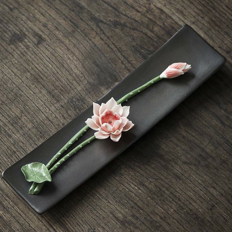 Brûleur d'encens en céramique Lotus Pivoine pour la méditation et le yoga