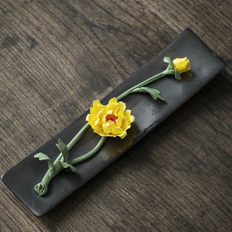 Brûleur d'encens en céramique Lotus Pivoine pour la méditation et le yoga