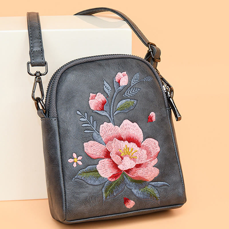 Sac bandoulière spirituel brodé Lotus Su, taille 15 cm