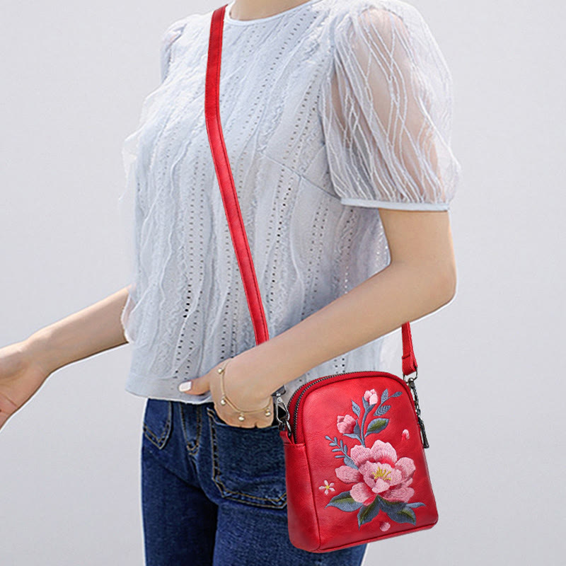 Sac bandoulière spirituel brodé Lotus Su, taille 15 cm