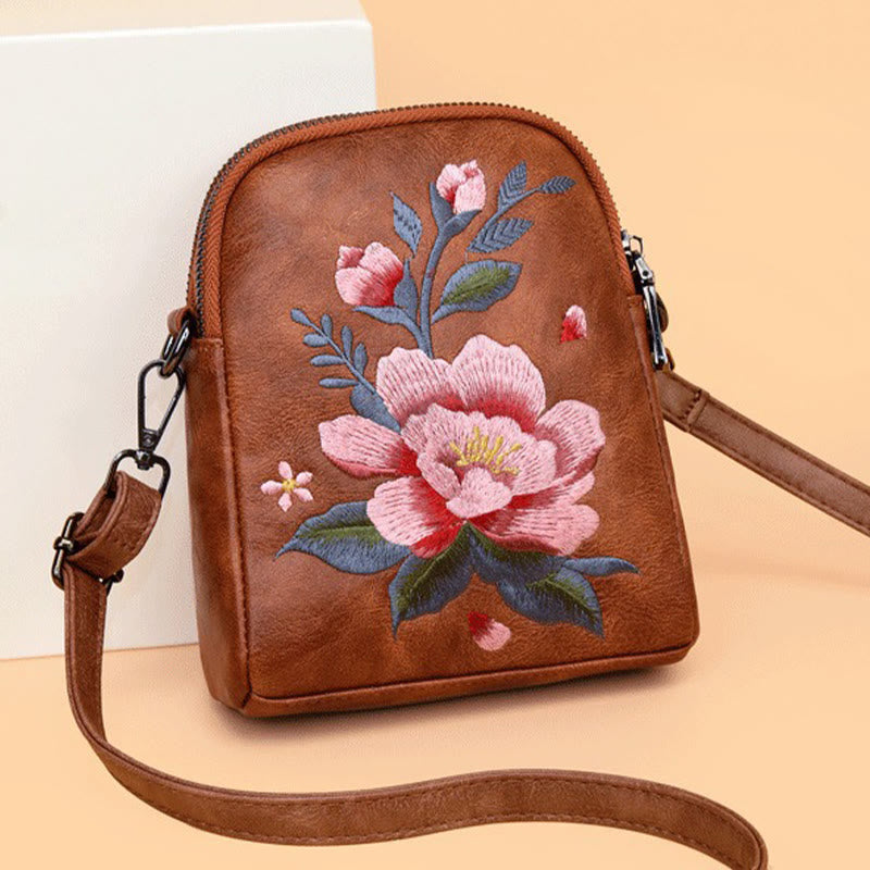 Sac bandoulière spirituel brodé Lotus Su, taille 15 cm