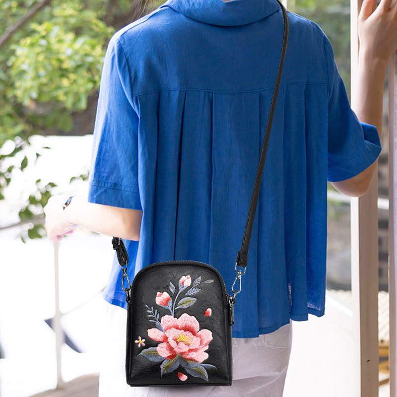 Sac bandoulière spirituel brodé Lotus Su, taille 15 cm