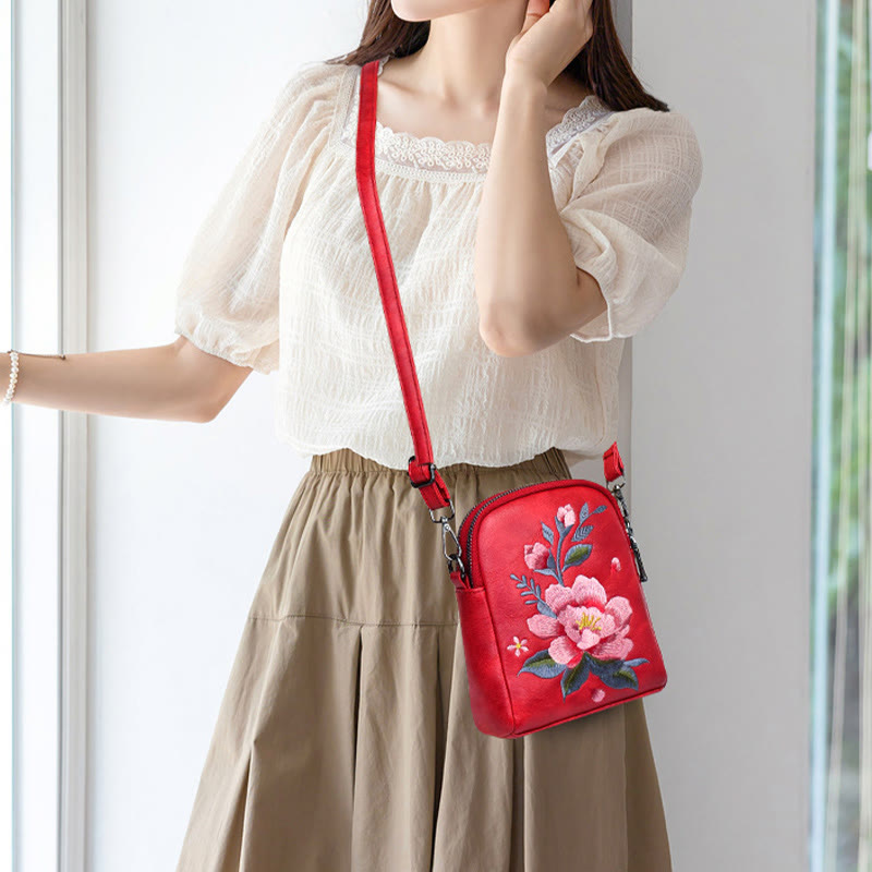 Sac bandoulière spirituel brodé Lotus Su, taille 15 cm