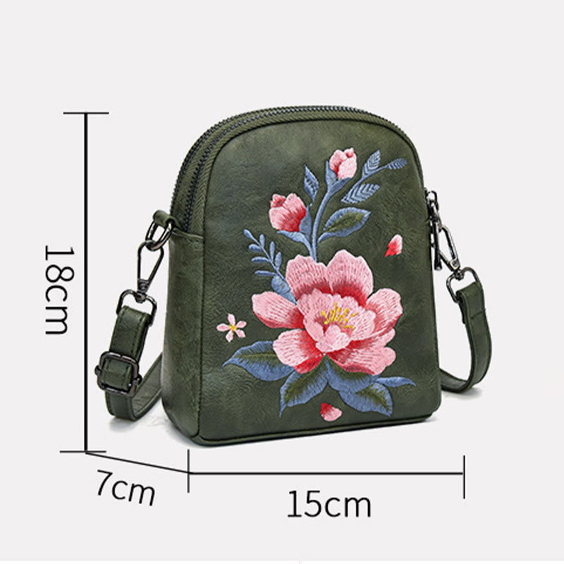 Sac bandoulière spirituel brodé Lotus Su, taille 15 cm
