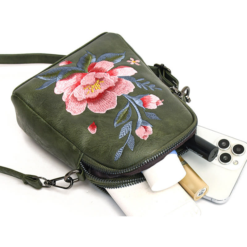Sac bandoulière spirituel brodé Lotus Su, taille 15 cm