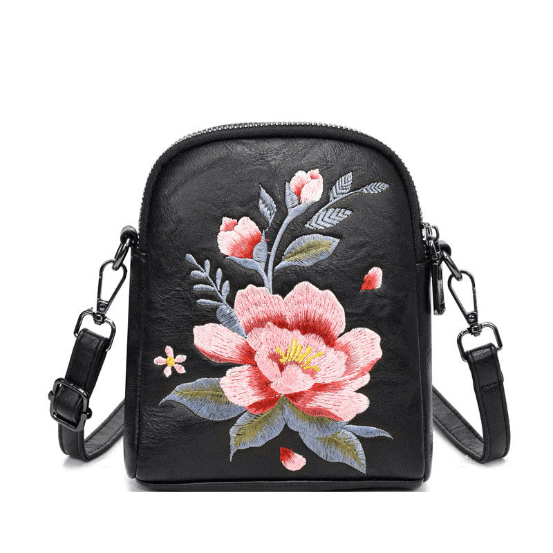 Sac bandoulière spirituel brodé Lotus Su, taille 15 cm