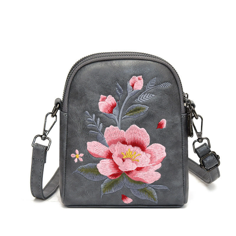 Sac bandoulière spirituel brodé Lotus Su, taille 15 cm