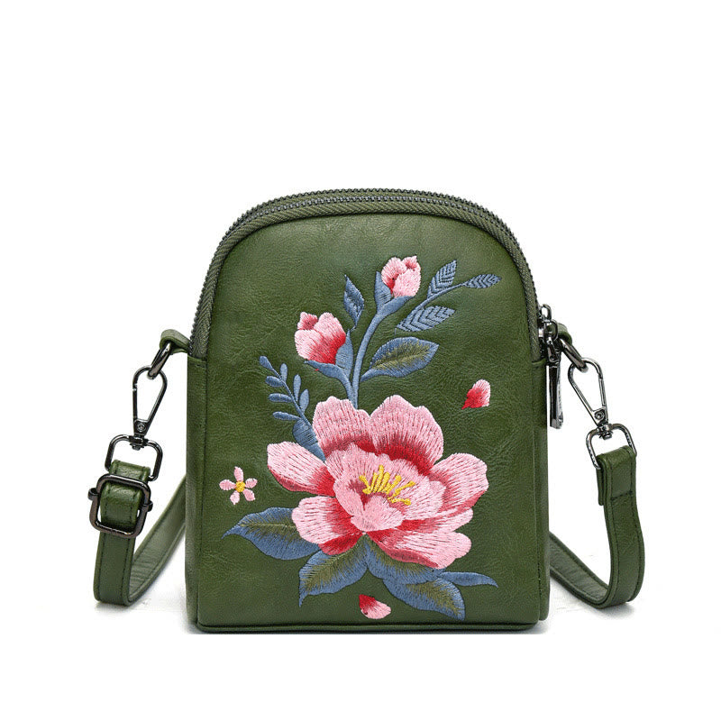 Sac bandoulière spirituel brodé Lotus Su, taille 15 cm