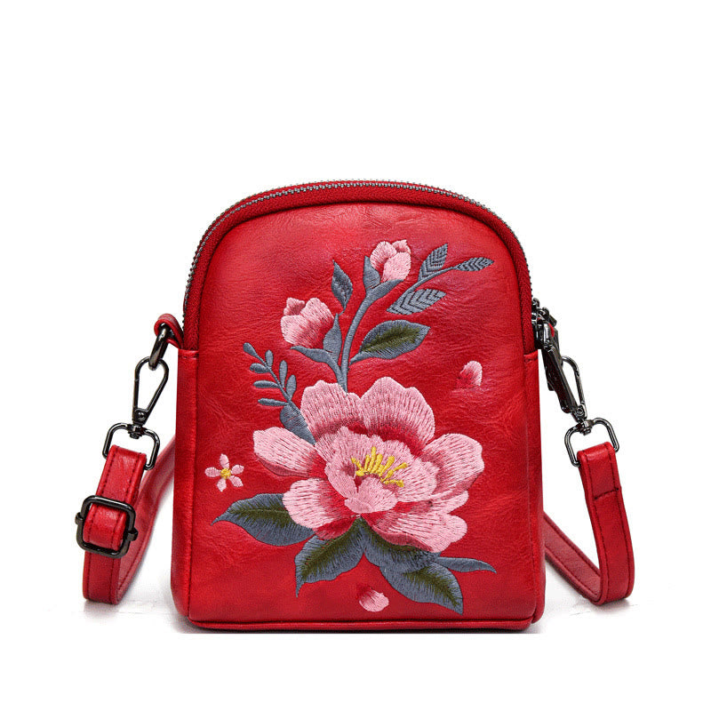 Sac bandoulière spirituel brodé Lotus Su, taille 15 cm
