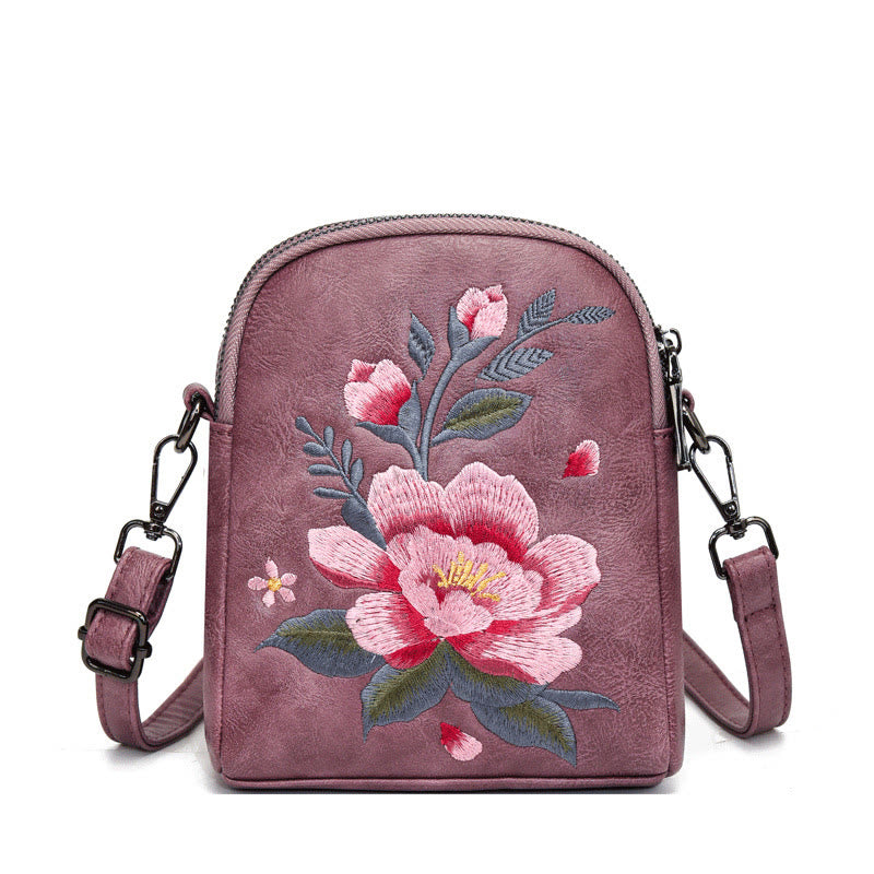 Sac bandoulière spirituel brodé Lotus Su, taille 15 cm