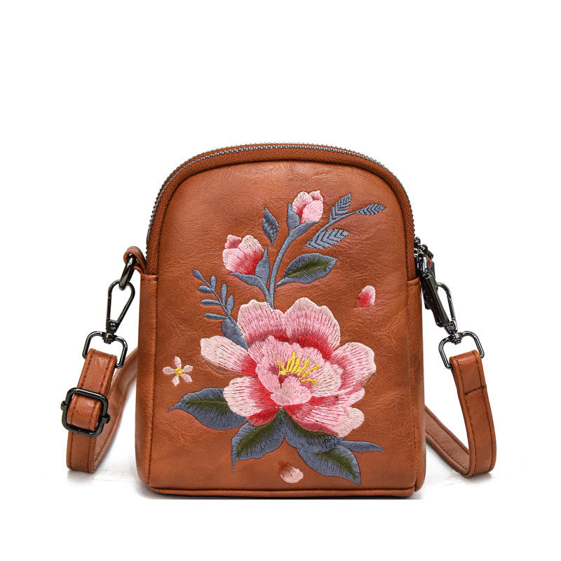 Sac bandoulière spirituel brodé Lotus Su, taille 15 cm