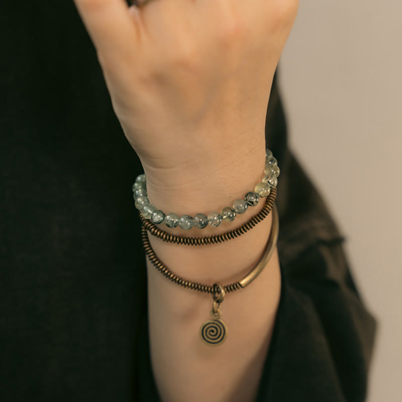 Bracelet Amour et Pardon avec Fantôme Violet, Hématoïde Rouge et Quartz Rutile Vert