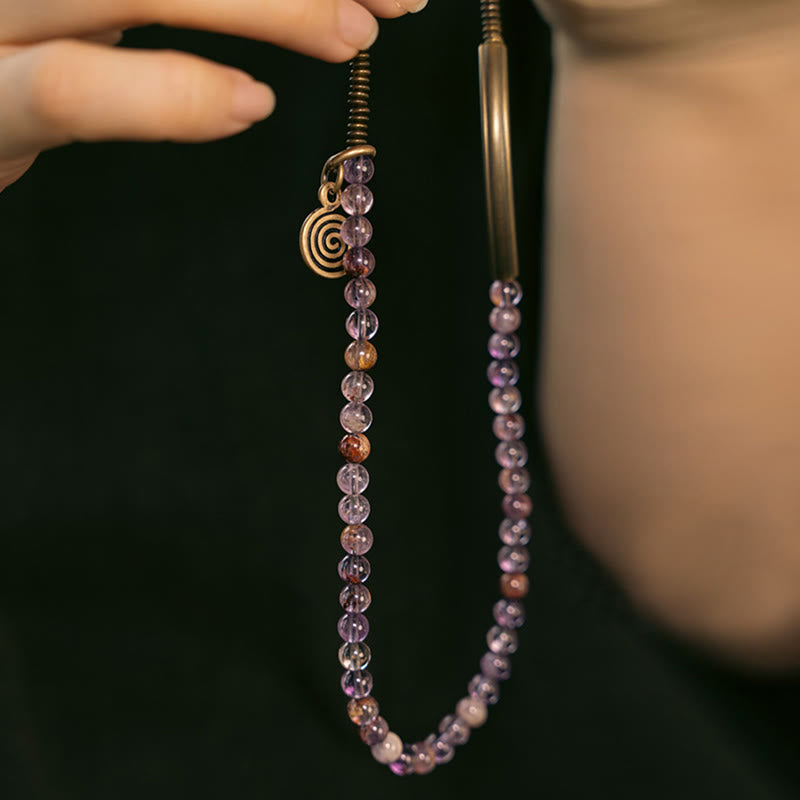 Bracelet Amour et Pardon avec Fantôme Violet, Hématoïde Rouge et Quartz Rutile Vert