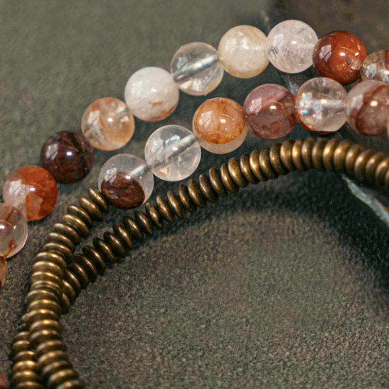 Bracelet Amour et Pardon avec Fantôme Violet, Hématoïde Rouge et Quartz Rutile Vert