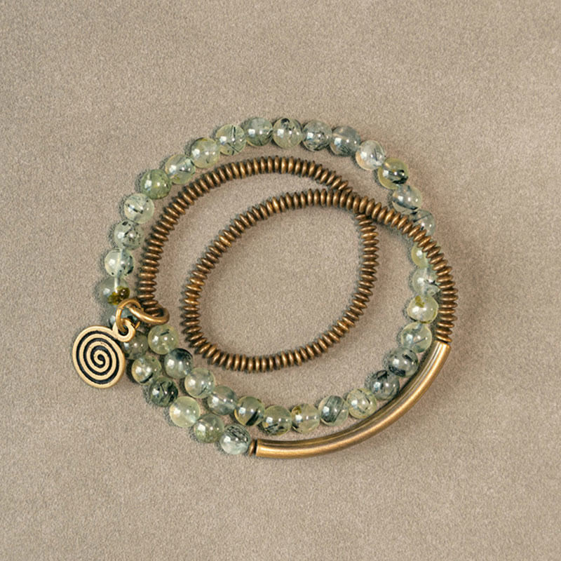 Bracelet Amour et Pardon avec Fantôme Violet, Hématoïde Rouge et Quartz Rutile Vert