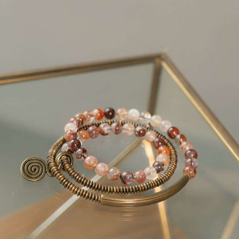 Bracelet Amour et Pardon avec Fantôme Violet, Hématoïde Rouge et Quartz Rutile Vert