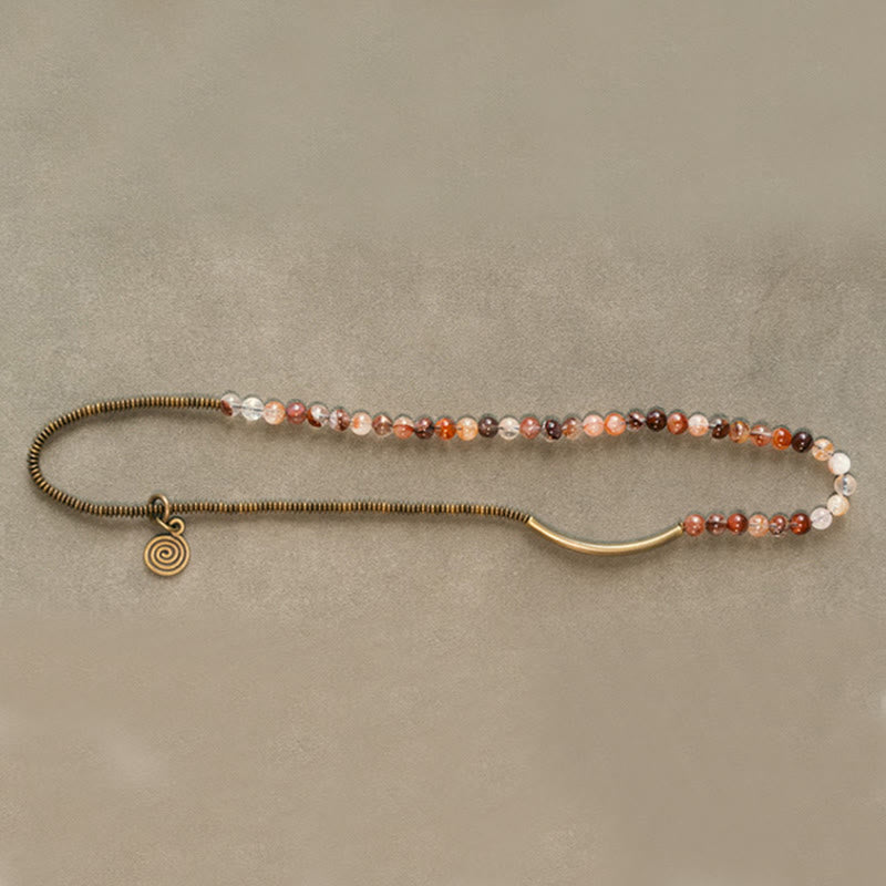 Bracelet Amour et Pardon avec Fantôme Violet, Hématoïde Rouge et Quartz Rutile Vert