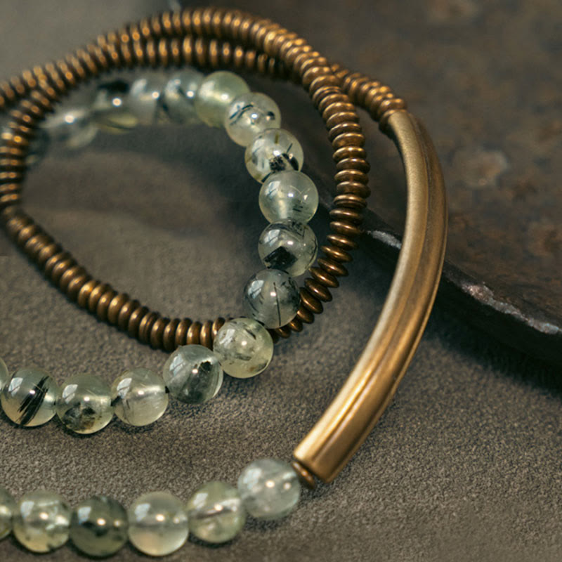 Bracelet Amour et Pardon avec Fantôme Violet, Hématoïde Rouge et Quartz Rutile Vert