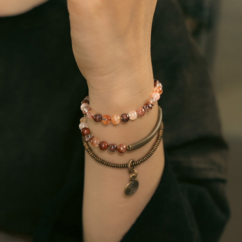 Bracelet Amour et Pardon avec Fantôme Violet, Hématoïde Rouge et Quartz Rutile Vert