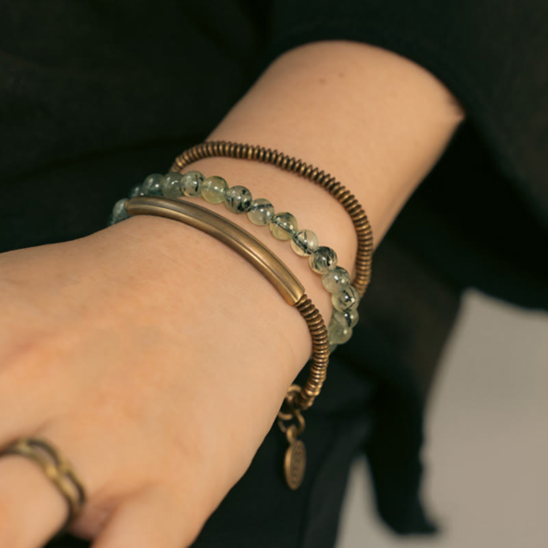 Bracelet Amour et Pardon avec Fantôme Violet, Hématoïde Rouge et Quartz Rutile Vert