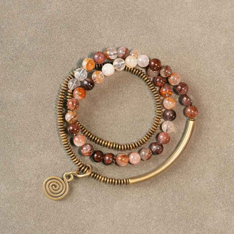 Bracelet Amour et Pardon avec Fantôme Violet, Hématoïde Rouge et Quartz Rutile Vert