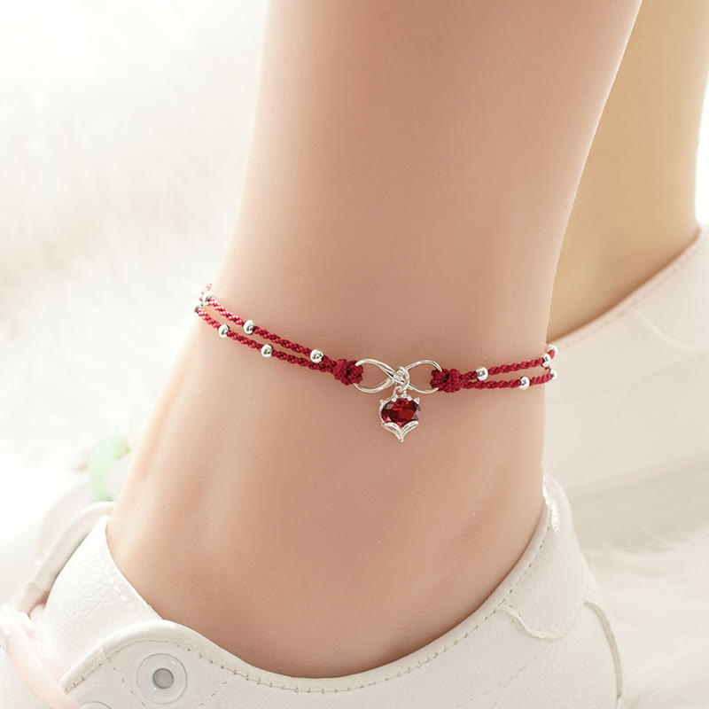 Bracelet de cheville spirituel en fil rouge avec cœur et infini pour la protection