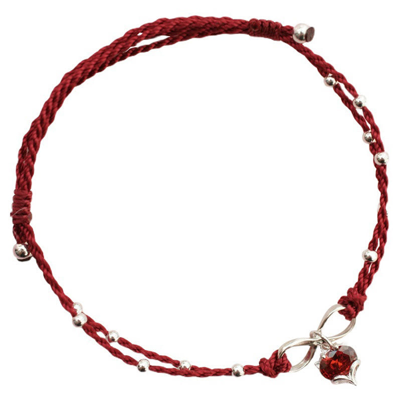 Bracelet de cheville spirituel en fil rouge avec cœur et infini pour la protection