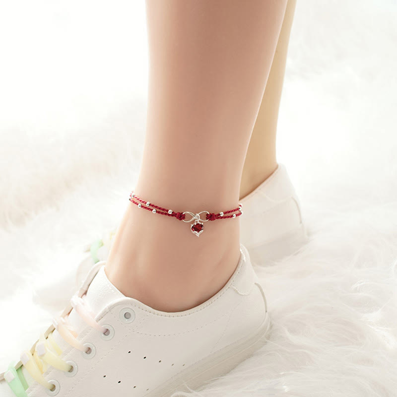 Bracelet de cheville spirituel en fil rouge avec cœur et infini pour la protection