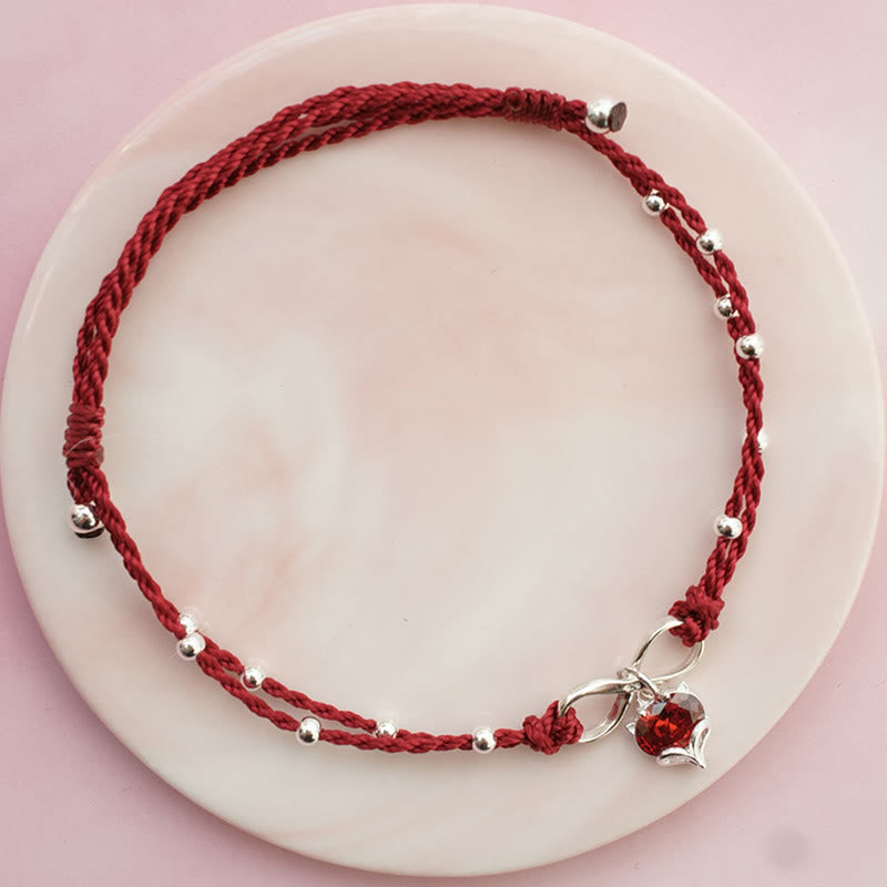 Bracelet de cheville spirituel en fil rouge avec cœur et infini pour la protection