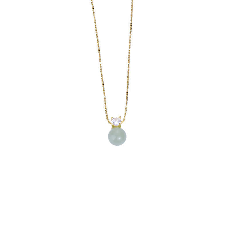 Collier pendentif chaîne porte-bonheur en jade et perle porte-bonheur