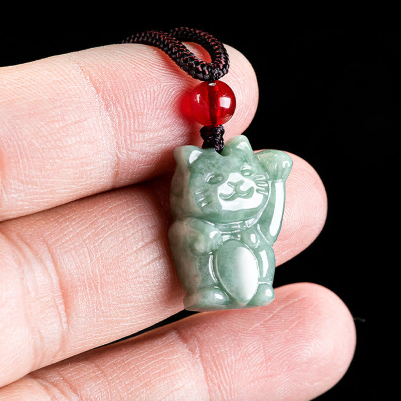 Pendentif Abondance en jade Chat porte-bonheur | Collier Prospérité