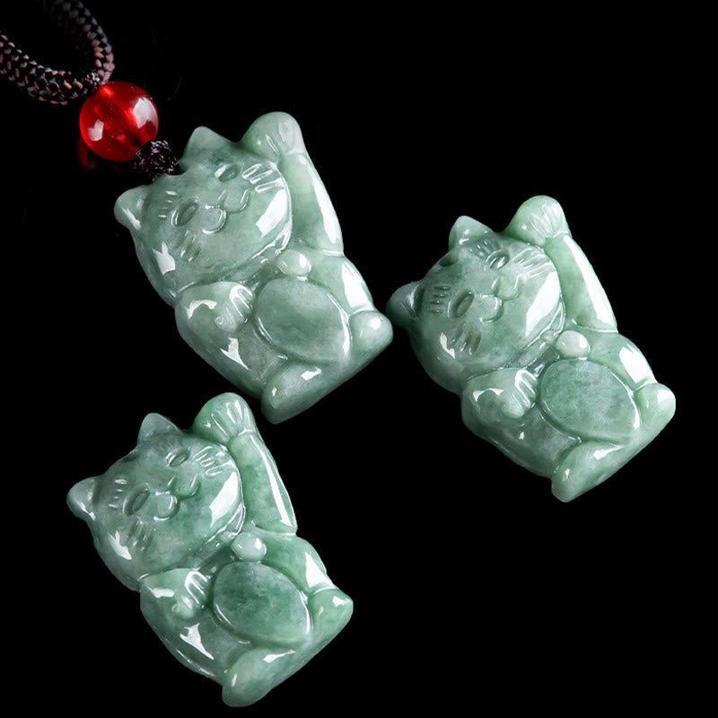 Pendentif Abondance en jade Chat porte-bonheur | Collier Prospérité