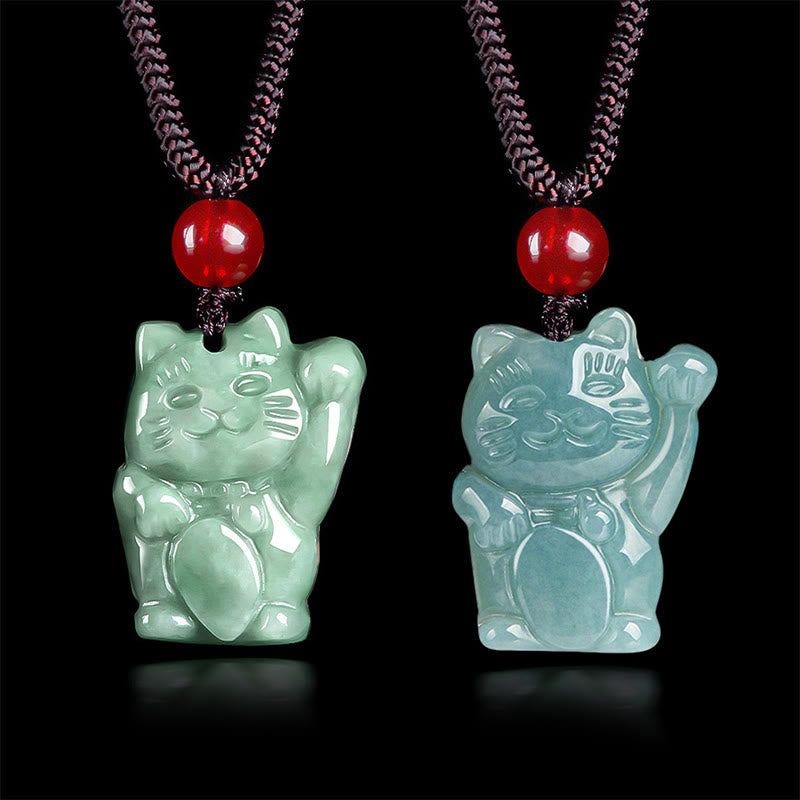 Pendentif Abondance en jade Chat porte-bonheur | Collier Prospérité