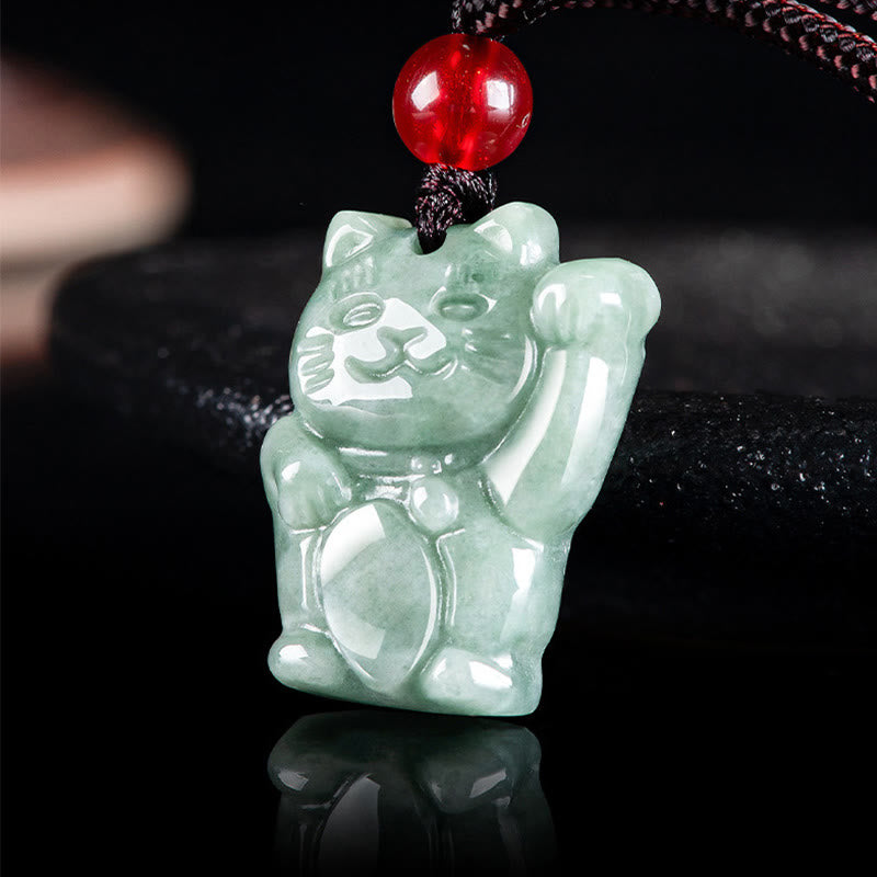 Pendentif Abondance en jade Chat porte-bonheur | Collier Prospérité