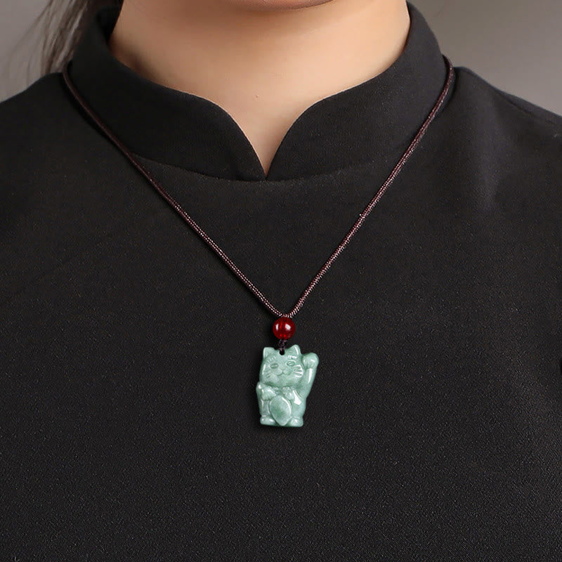 Pendentif Abondance en jade Chat porte-bonheur | Collier Prospérité