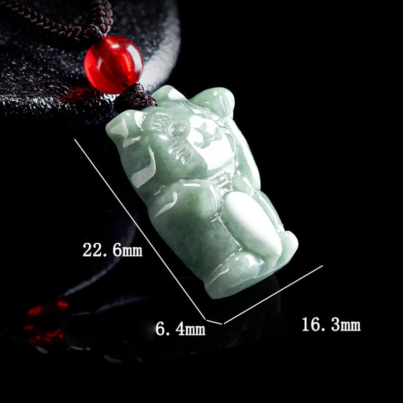 Pendentif Abondance en jade Chat porte-bonheur | Collier Prospérité