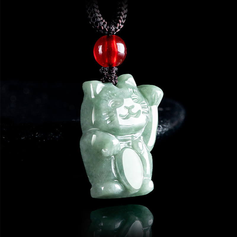 Pendentif Abondance en jade Chat porte-bonheur | Collier Prospérité