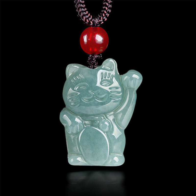 Pendentif Abondance en jade Chat porte-bonheur | Collier Prospérité
