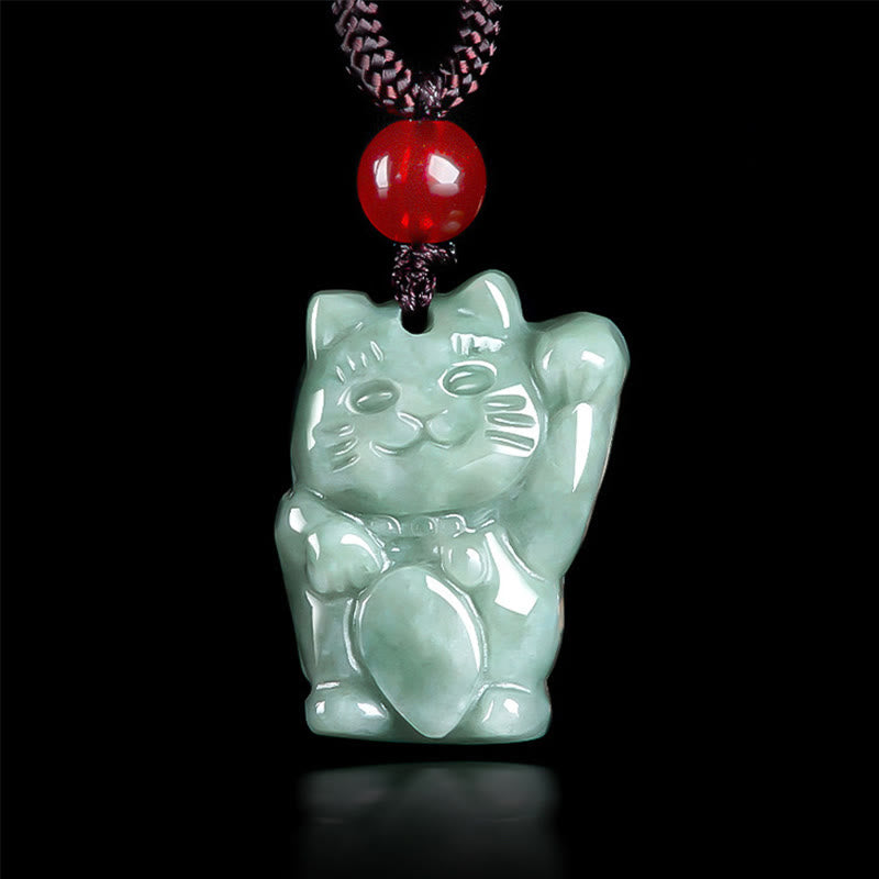 Pendentif Abondance en jade Chat porte-bonheur | Collier Prospérité
