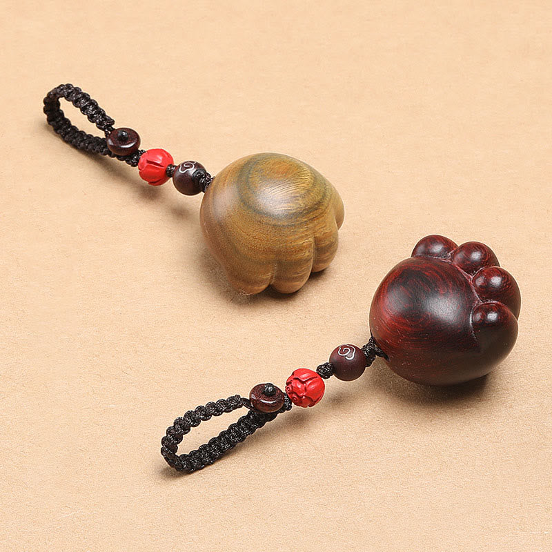 Porte-clés de protection en bois de santal rouge, vert et ébène, motif patte de chat porte-bonheur